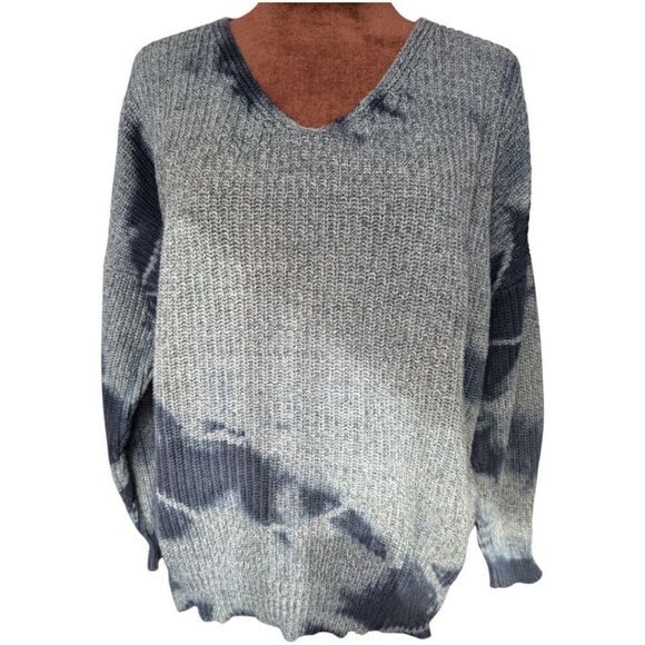 LINE The Label Tie Dye 💯 % Cotton Gray Rib Knit Sweater Size S - Picture 7 of 11